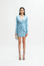 Long Sleeve Crystal Light Blue Dress